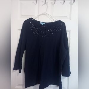 3/$15 Navy Embellished Women's Top